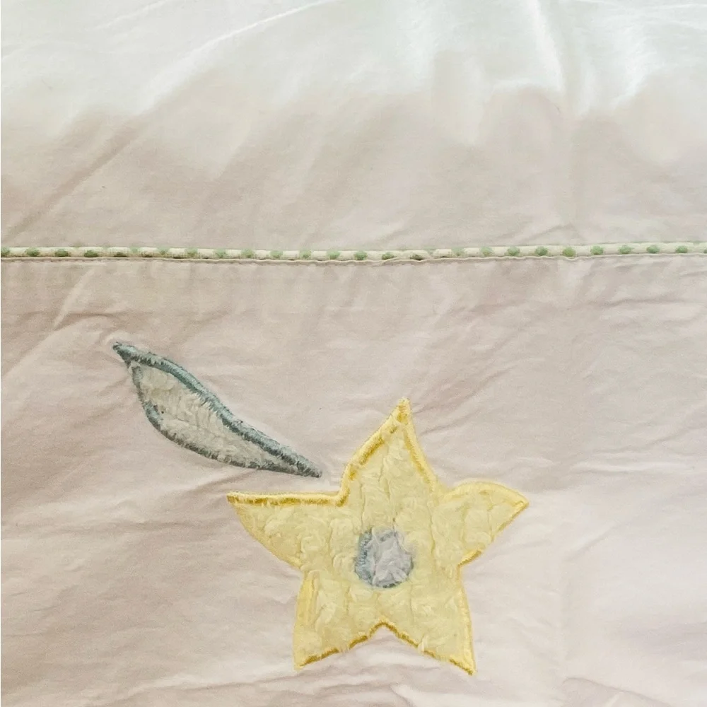 Deadstock FLAT SHEET Butterfly Appliqué Flowers 100% Cotton 66” X  96”